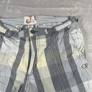 Vintage 90s OP Ocean Pacific Shorts 34 Men's Yellow/Gray Plaid Skater Grunge Y2K